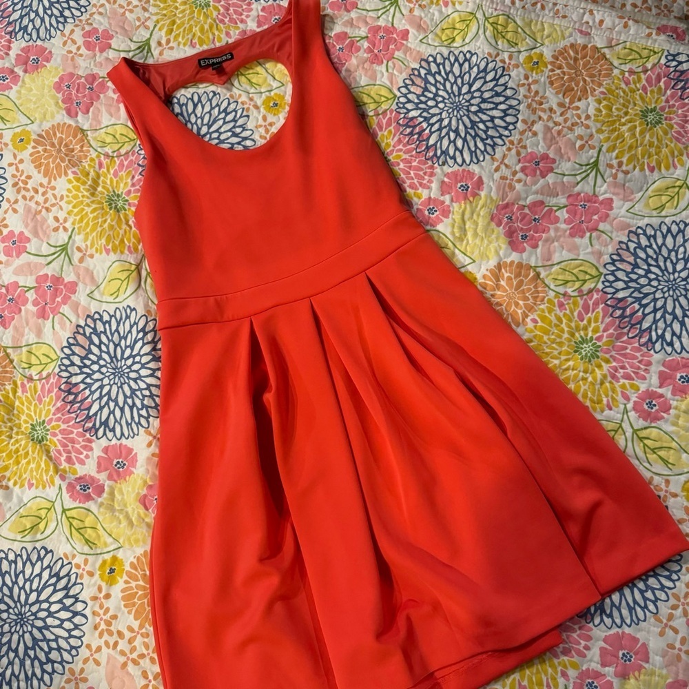 Express Coral Open Heart Back Fit & Flare Dress, Size 8